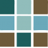 A 3x3 grid of colored squares: teal, light blue, brown, and aqua, arranged in alternating pattern.
